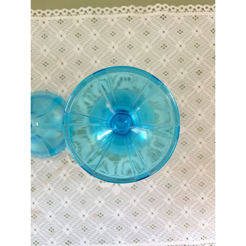 Vintage Fenton Blue Glass Candy Dish Iridescent Footed Apothecary Jar with Lid
